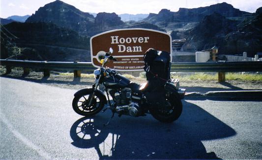 [Parked at the Hoover Dam sign.]