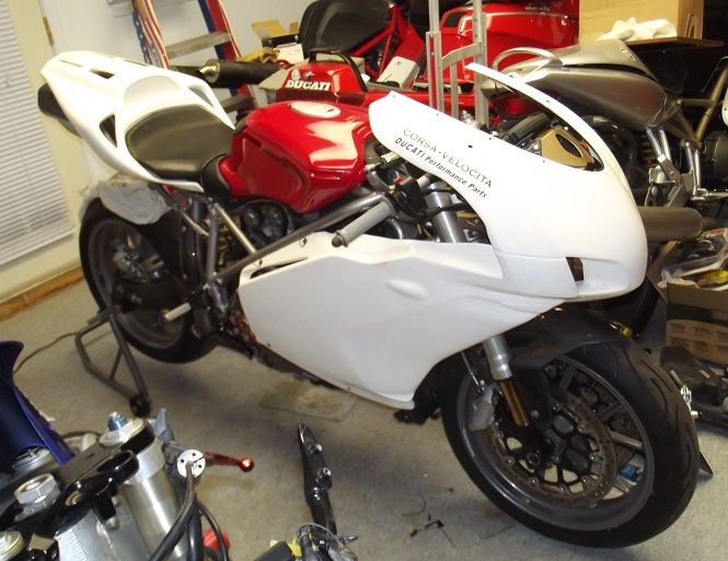 [The 999 with race/track fairings on it.]