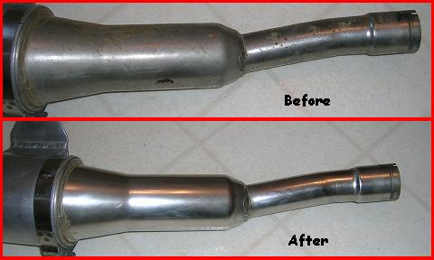 [Before and after of the stainless steel section of the right slip-on.]
