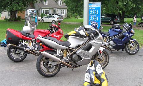 [08/07/05: Picture of three of the bikes from a ride in North Carolina and Tennessee. These were the last three bikes, heading home, and we rode 470 miles on this day, by the time we made it back home.]
