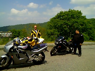[06/29/06Terry and Rabbit, aka Larry, at an overlook off of the Blue Ridge Parkway in North Carolina.]